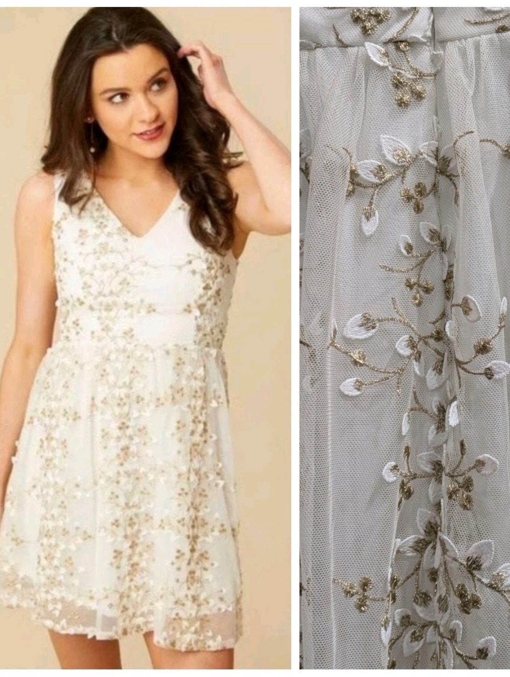 Altar'd State Jane Dress Mesh S Sorority LWD Graduation White Gold 3D Applique